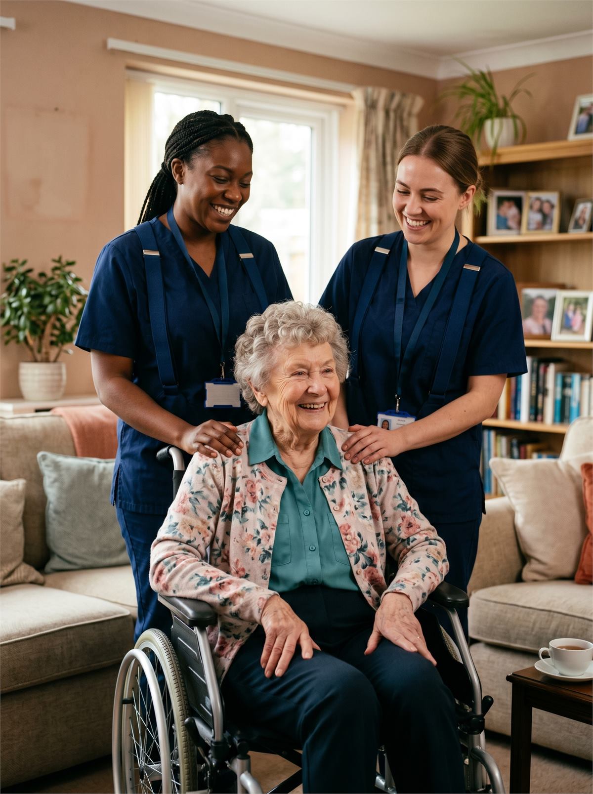 Two female homecare professionals standing together