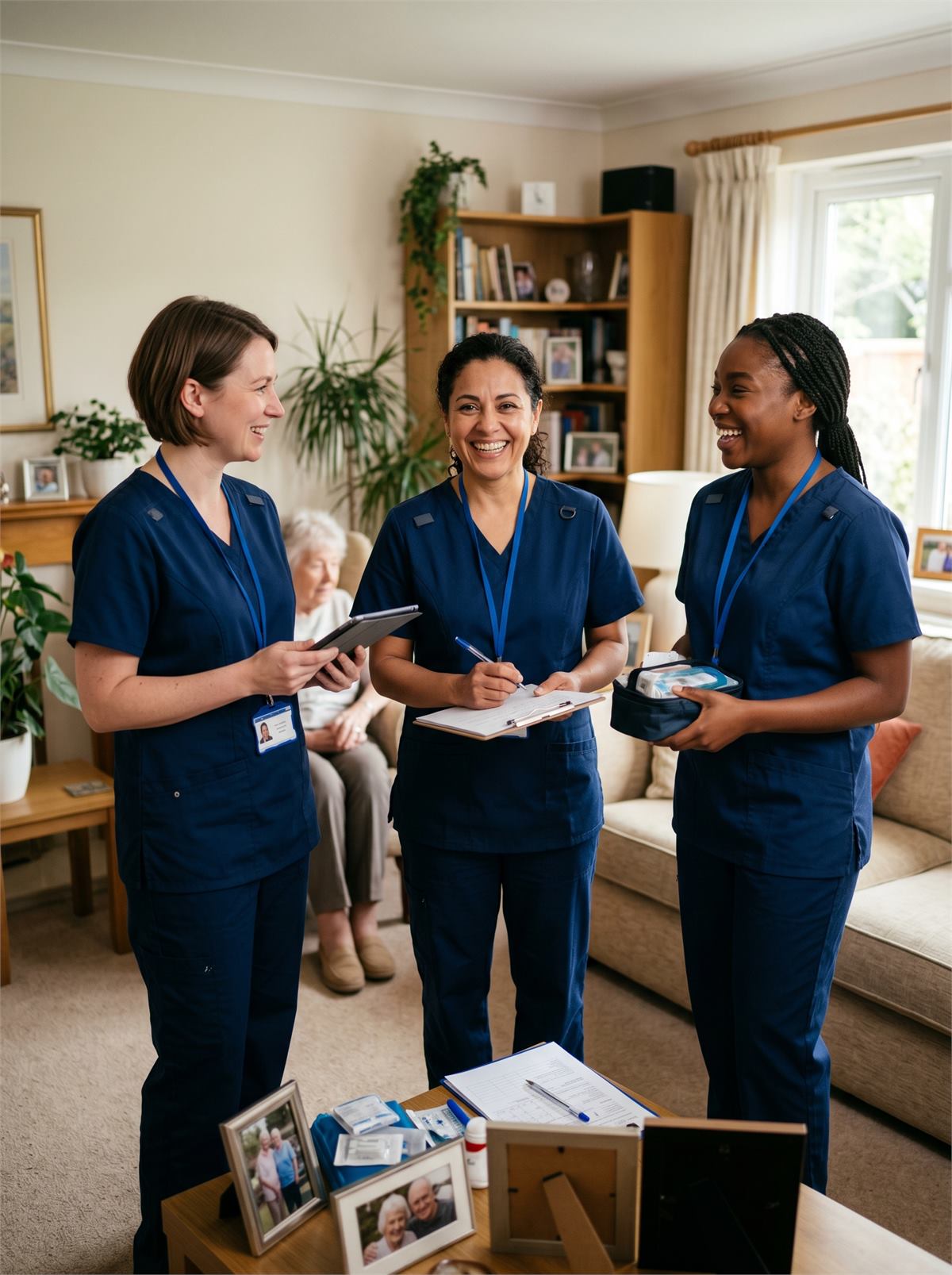 Three female homecare professionals standing together