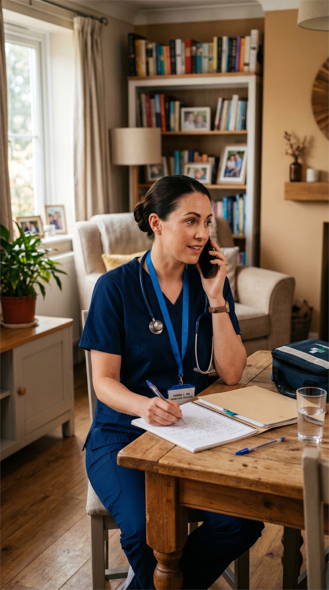 Female homecare nurse ready to answer care questions