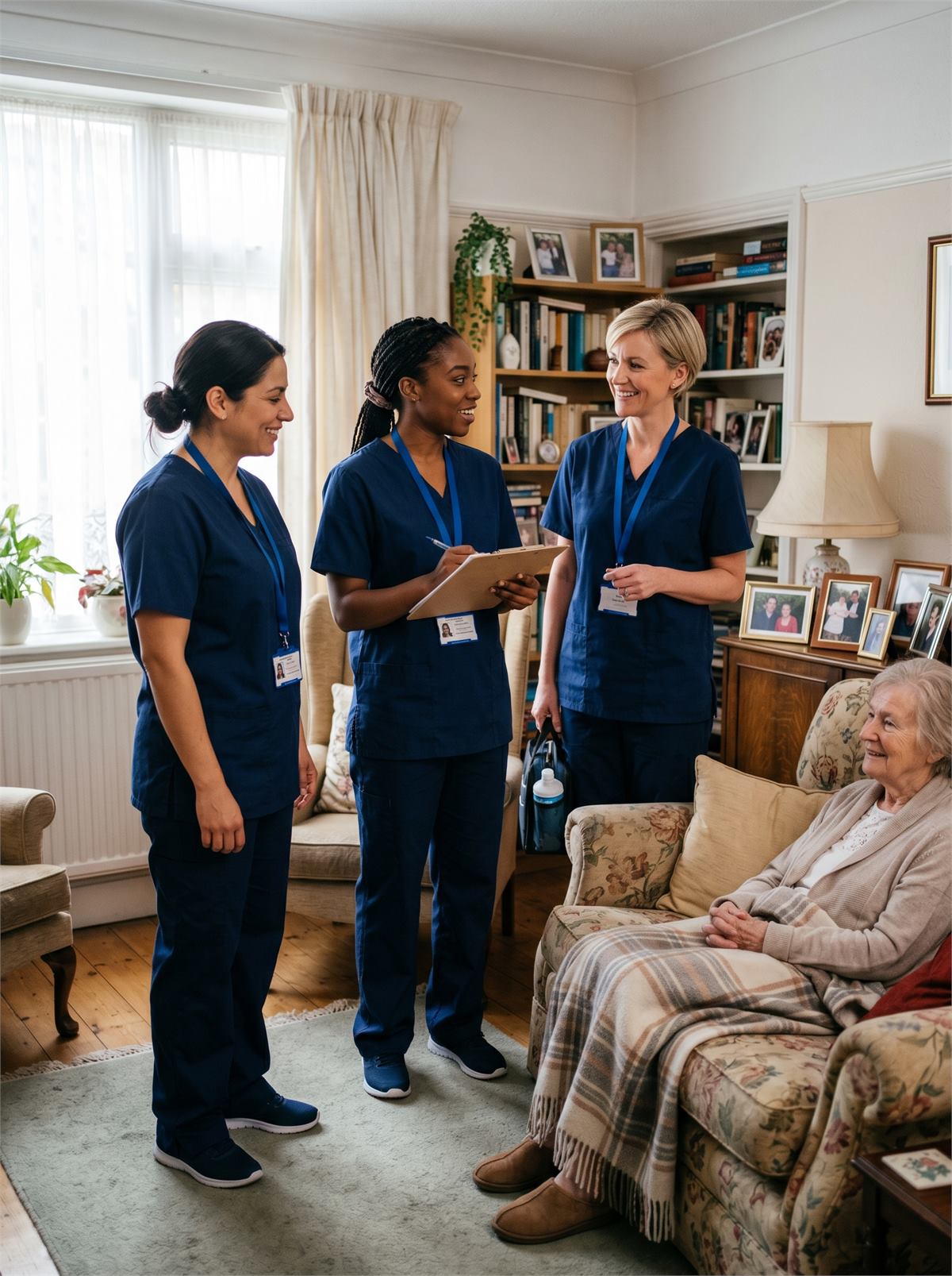 Three female homecare professionals standing together